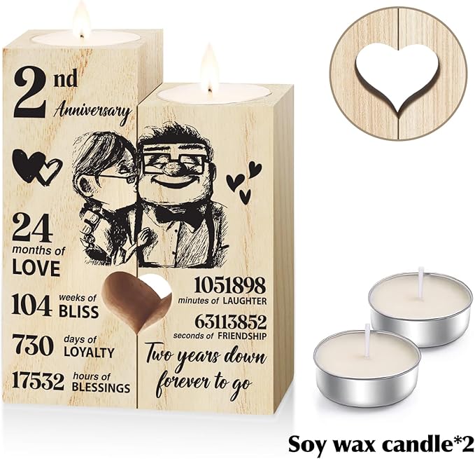 2nd Anniversary Wedding Gifts for Wife Girlfriend, Couples Gift Candlestick, Cotton 2nd Wedding Anniversary for Husband Boyfriend, Presents Gifts for Her Him