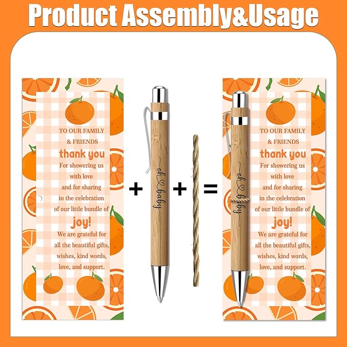 30 Pcs Baby Shower Gifts, Baby Shower Favors for 30 Guest, Gender Reveal Party Supplies, Included Bamboo Pens Thanks Cards, Gender Reveal Souvenirs Prizes, Orange Birthday Party Decor