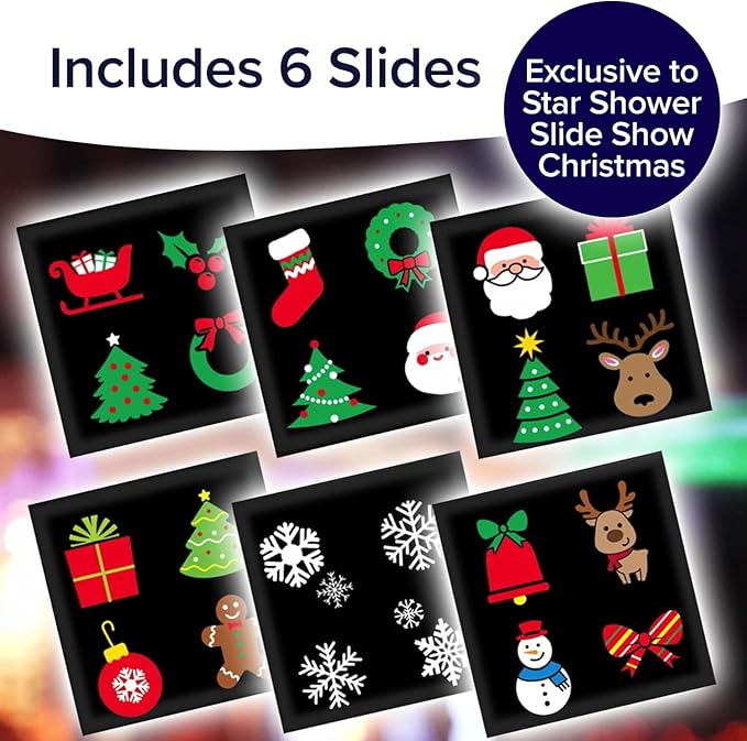 Star Shower Slide Show Christmas LED Projector, AS SEEN ON TV, Showcase Your Home with Full-Color Holiday, Remote Control, Use 2 or More for Spectacular Results, Includes 6 Christmas Slides