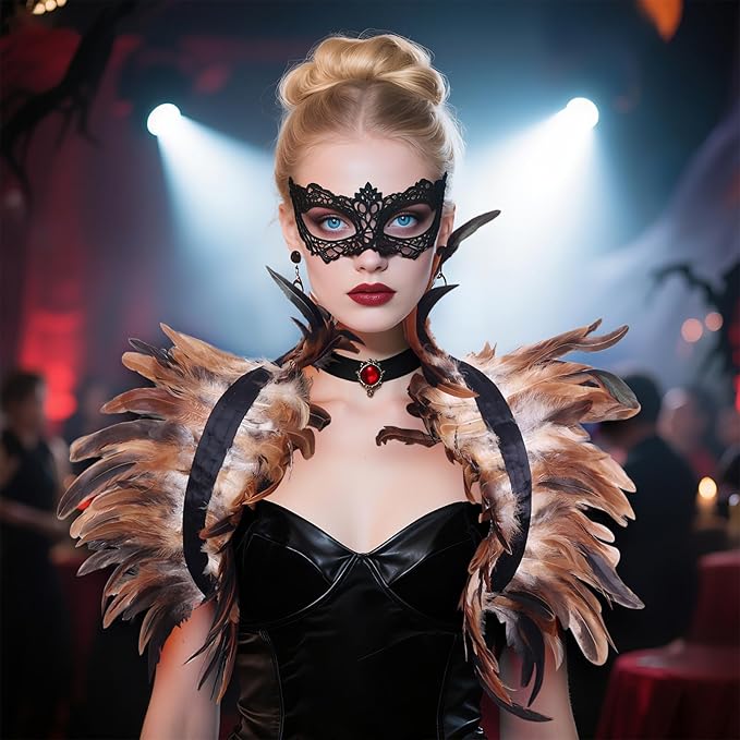 Gothic Natural Feather Shrug Feather Shawl Wrap Cape Victorian Collar for Halloween Cosplay Party Costume Accessories