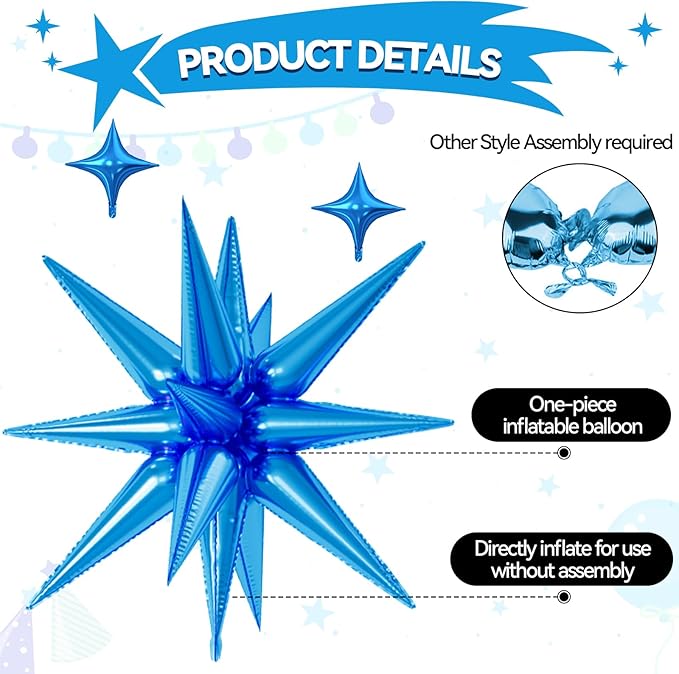 18 Pcs Pink Blue Star Balloons, Blue and Pink Balloon with 6 Pcs 22-Inch Explosion Star Balloons 12Pcs 10-Inch Four Pointed Stars Foil Balloon for Wedding Baby Shower Birthday Party Decoration
