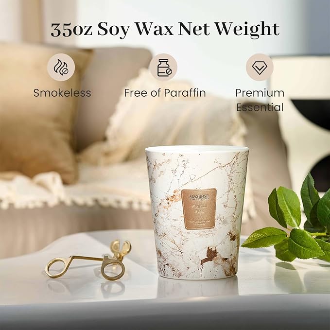 M&SENSE Extra Large Candle 35oz 150H Santal Scented, 3 Wick Highly Scented Jar Candles, XL Large Christmas Gift Candle for Women, Long Lasting Burning for Holiday, Thanksgiving, Christmas