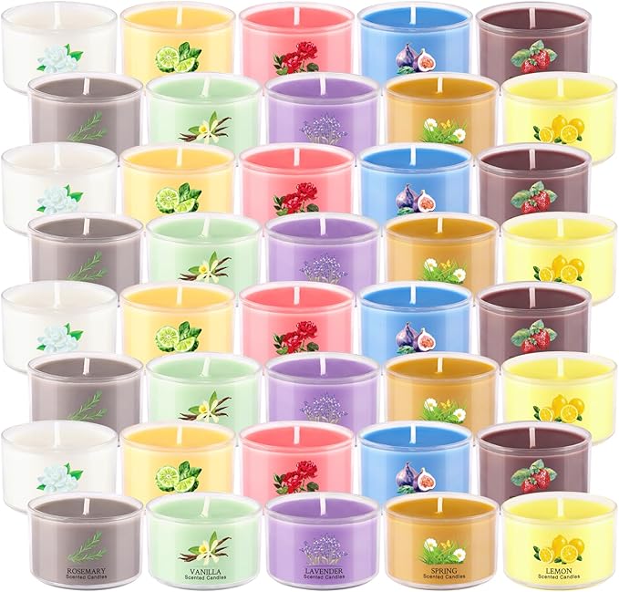 Scented Candle Set of 40 * 35g, 10 Fragrances, Soy Wax, Smokeless, with Cotton Wick,Long-Lasting Burn time for Home Décor,Relaxation,Romantic Dinner,Gift