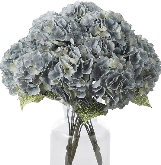 Kimura's Cabin 2Bouquets Fake Flowers Silk Hydrangea Artificial Flowers Bouquets 10Heads for Indoor Home Table Centerpieces Wedding Party Decoration (Lake Blue, Pack of 2)