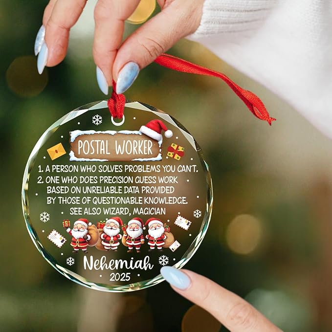 Postal Worker Definition Christmas Ornament, Personalized Name Mail Carrier Glass Ornament Xmas 2025, Gifts for Postal Workers Mailman, Custom Santa Postman Christmas Keepsake Gift, Xmas Tree Decor
