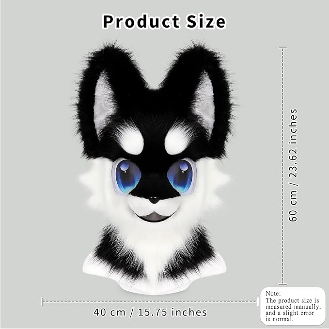 Animal Full Head Dog Mask Fursuit Therian Plush Realistic Masks for Party Halloween Cosplay Costume Accessory