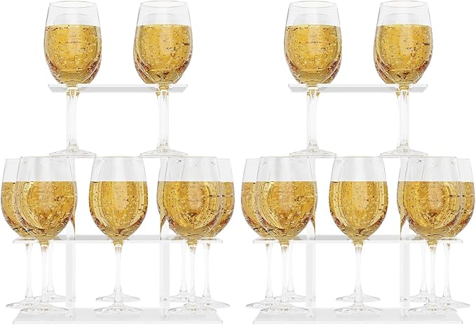 Champagne Tower, Rectangle Acrylic Drink Tower and Cocktail Tree Stand, Wine Rack with 12 Slots, 2 Tiers Floating Sight Champagne Flute Holder for Party, Wedding, School, Celebration, 13.3x9.4x14.9 inch, 2Pcs