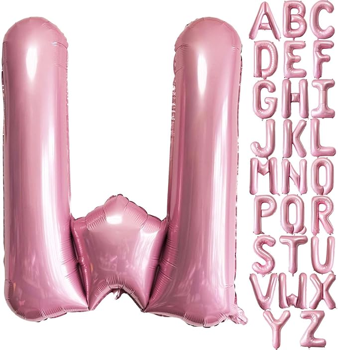 Lovoir Pink Letter W Balloons, 40 Inch Pastel Pink Letter Balloons W Foil Mylar Helium Pink Letter Balloons for Birthday Party Supplies Anniversary Event Celebration Decorations Alphabet Pink W
