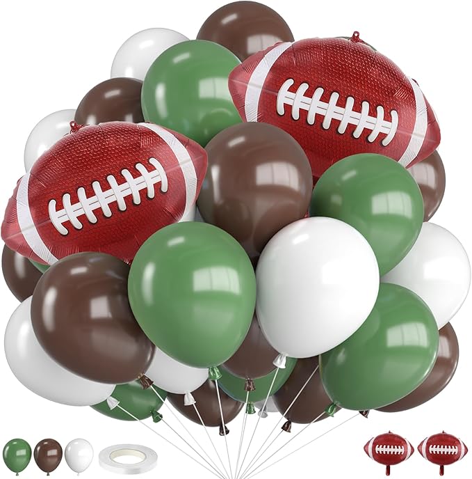 Football Balloons,12 Inch Sage Green and Coffee Brown Balloons with Football Foil Balloon for Boys Game Sports Birthday Baby Shower Party Football Themed Decorations