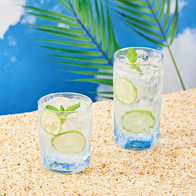 CREATIVELAND Solid Color Drinking Glasses Set of 6, 10 OZ Wind-blown Ripples Glass Tumbler Glassware for Water, Juice, Different Options for Home, Restaurant, Hotel, Bar, Blue