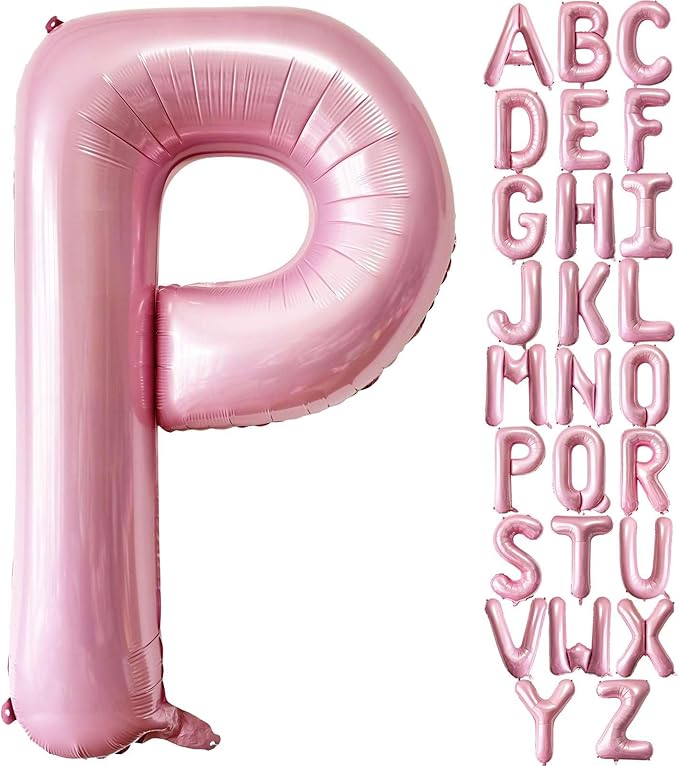 Pink Letter P Balloons, 40 Inch Pastel Pink Letter Balloons P Foil Mylar Helium Pink Letter Balloons for Birthday Party Supplies Anniversary Event Celebration Decorations Alphabet Pink P