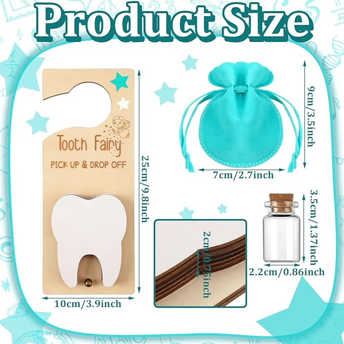 Tooth Fairy Holder Bag Hanger with Money Slot Keepsake Bottle Velvet Pouch Tooth Fairy Box Encourage Gift for Lost Teeth Boy Girl Milk(Classic,Lake Blue)