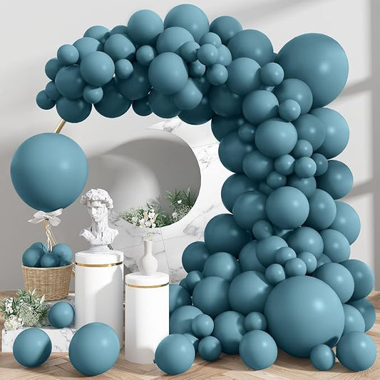 Blue Balloons 113Pcs, Dusty Balloon Arch Garland Kit Different Sizes, 5 10 12 18inch Matte Retro Slate Fog Latex Helium for Boho Birthday Wedding Baby Shower Party Decorations QQ-113