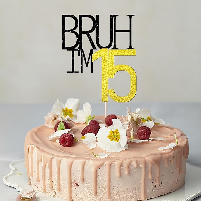 Bruh I'm 15 Cake Topper - Bro I'm 15, Happy Sweet 15 Ornament for Boys' 15th Birthday Party Supplies (Bruh I'm 15)