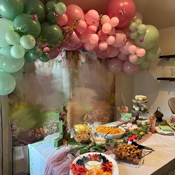 Fairy Theme Balloons Arch Pastel Pink Purple Green Balloons Garland Dusty Green Retro Hot Pink Latex Balloon for Girls Birthday Garden Wildflower Fairy Tea Party Baby Shower Woodland Decorations