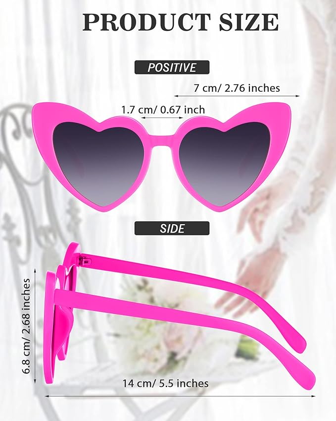 Flutesan 15 Pairs Heart Shaped Sunglasses Vintage Cat Eye Sunglasses for Bachelorette Party Supplies