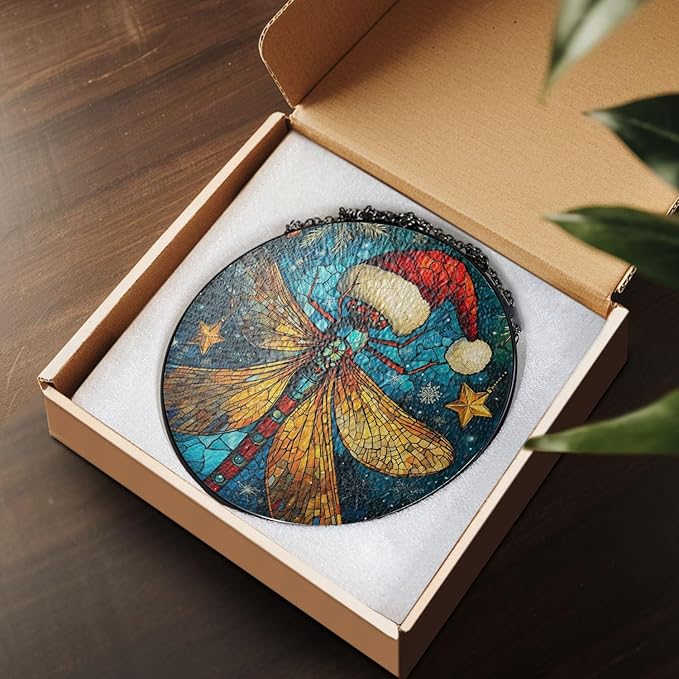 Damselfly Dragonfly Stained Glass Window Hanging Decor - Damselfly Dragonfly Christmas Hanging Ornament - Damselfly Dragonfly Christmas Decor - Wall Decor for Indoor Outdoor - Xmas Gift for Home Decor