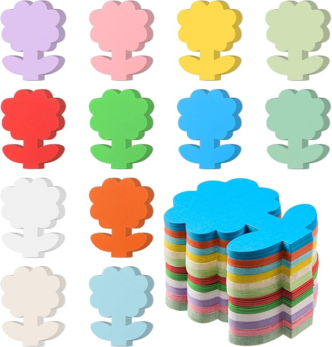 MixTeach 360 Pcs Flowers Cutouts Paper Assorted Color Flower Shape Cards Paper 4 Inch Flower Die Cuts Bulletin Board Decorations for Classroom Home School Decor Kids DIY Craft Project Supplies