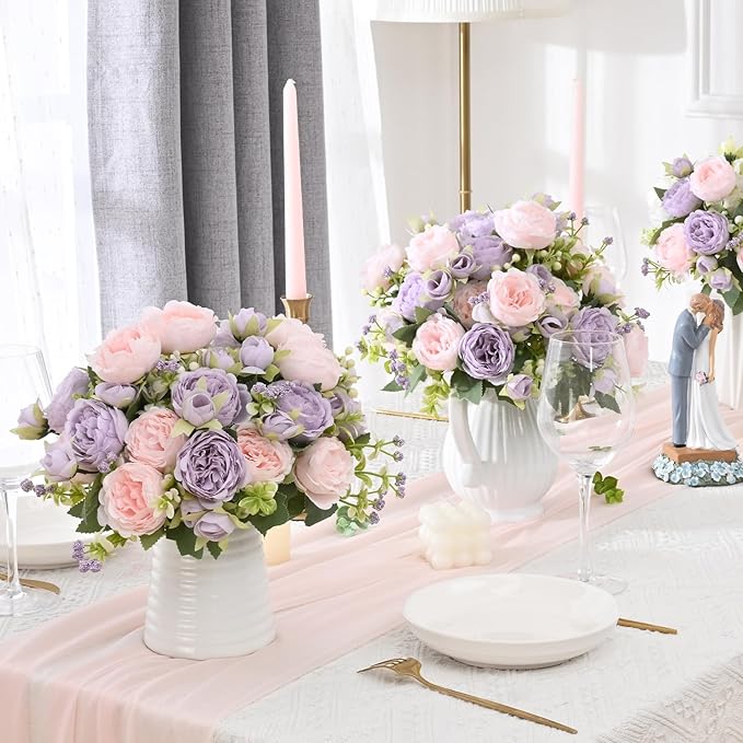 MARTINE MALL 4 Packs Peonies Artificial Flowers, Pinkish-Purple Artificial Peonies, Silk Peonies Flowers Fake Peonies Artificial Flowers Peonies Bouquet for Centerpiece Table Wedding Party Home Decor