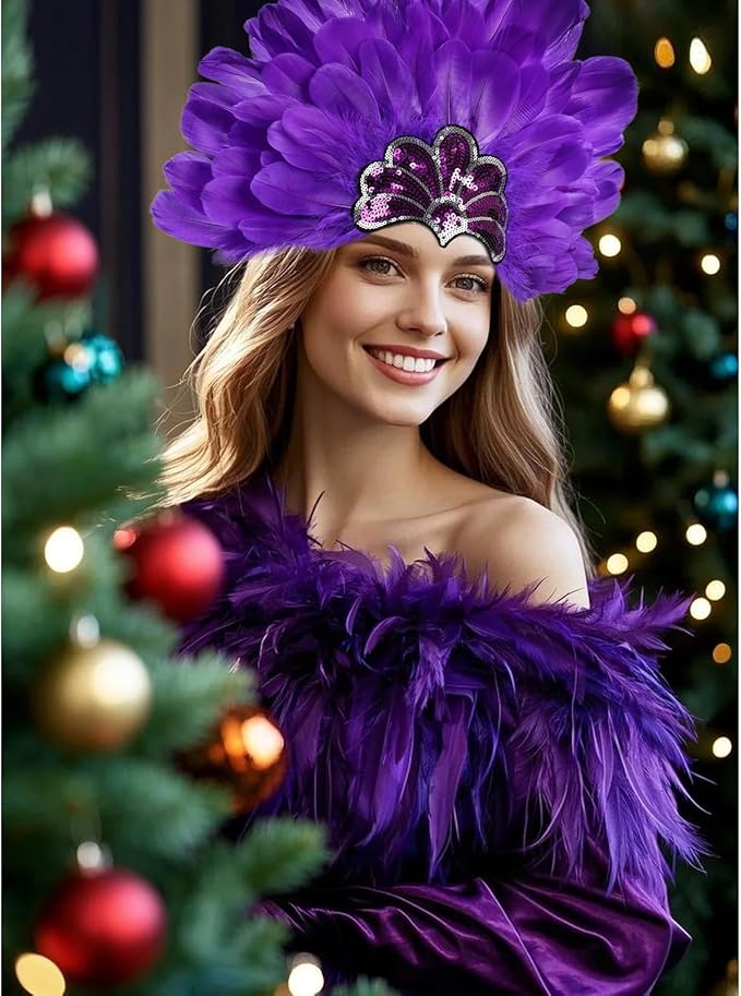 Women's Carnival Feather Headpieces Sequin Headdress for Wedding Masquerade Party Cosplay Feather Headbands