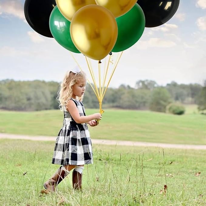 Balloons Green Black and Gold, 70pcs 12 Inch Dark Green Metallic Chrome Gold Black Latex Helium Balloons for Jungle Safari Theme Birthday Video Game Party Supplies Graduation Wedding Party Decorations