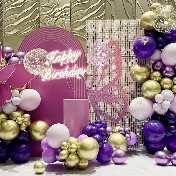 Purple and Gold Balloons Arch Kit, 155Pcs Lavender Dark Purple Pastel Purple Lilac and Gold Balloon Garland for Baby Girl Princess Party Birthday Graduation