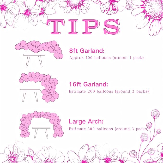 Hot Pink Balloon Arch Kit 101Pcs Double Stuffed Pearl Pink Light Pink Clear Balloon Different Size for Princess Wedding Birthday Baby Shower Bachelorette Party Decorations