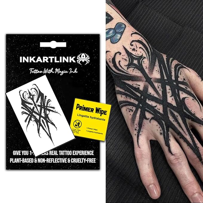 INKARTLINK Temporary Tattoos, Semi Permanent Tattoos, Adult Art Designs, Waterproof Temporary Tattoos, Party Favors, Tattoo Stickers Realistic, No Adhesive, Lasts 1-2 Weeks (Tribal Totem)