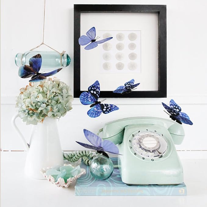 ConetoRosa 12PCS 2Sizes Butterfly Wall Decor, 3D Decorations for Home, Room, Bedroom, Nursery, Wedding, Christmas, Birthday (Blue)