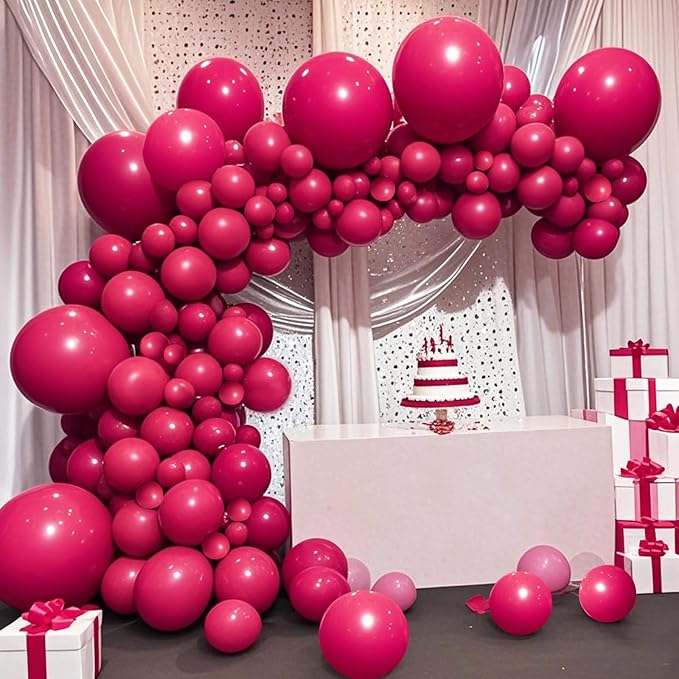 Hot Pink Balloons 145 pcs Magenta Fuchsia Balloons Different Sizes of 18 12 10 5 Inch Balloon Arch Kit Balloon Garland for Valentine's Day Princess Party Decorations
