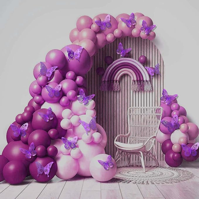 Purple Butterfly Decorations, 48Pcs 2 Styles 3 Sizes Butterflies for Grad Graduation Caps Cake Cupcake Toppers, 3D Paper Sticker for Bouquets Birthday Baby Shower Kids Girl Room Nursery Wall Decor