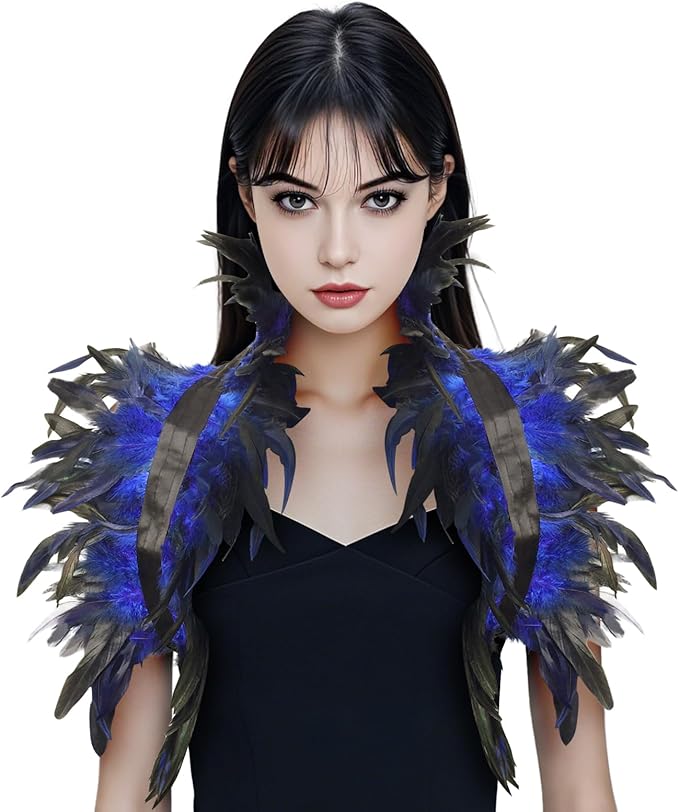 Gothic Natural Feather Shrug Feather Shawl Wrap Cape Victorian Collar for Halloween Cosplay Party Costume Accessories