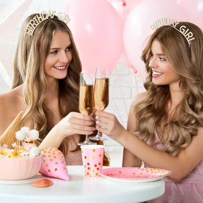 CAVETEE Birthday Girl Crown and Sash， Princess Tiara Happy Birthday Headband Party Accessories for Women and Girls