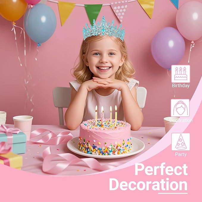 Tiara Crown for Women, Headband Hair Accessories for Birthday Wedding Party Costume (D-Blue)