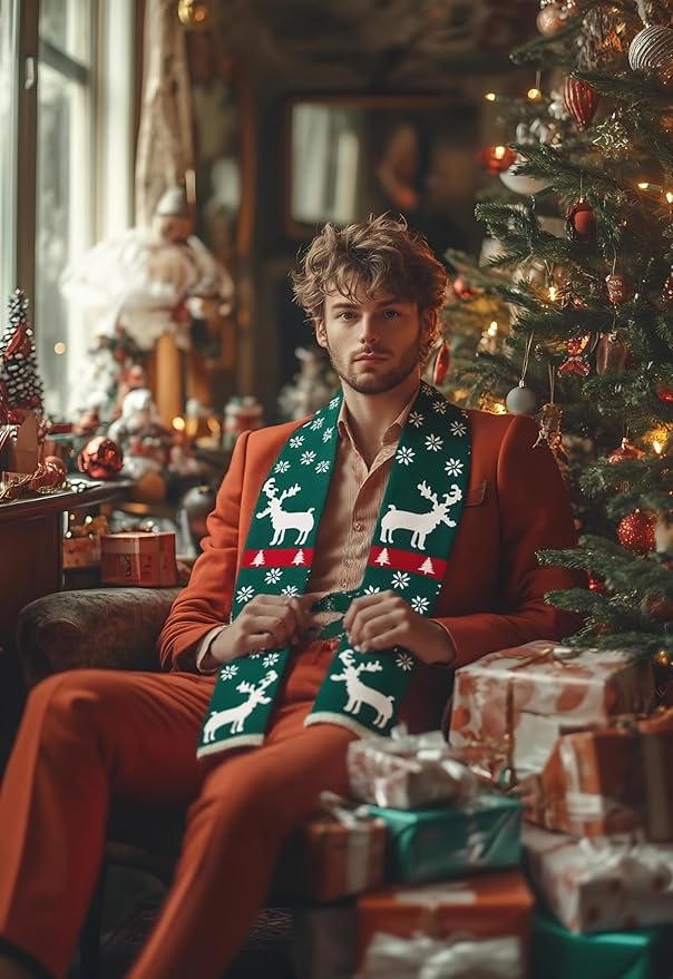 Unisex Christmas Scarves for Women Men Boys Girls Christmas Gifts Winter Scarf with Reindeer and Snowflake Shawl Wrap Xmas