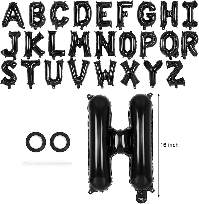 26 Pcs Black Letter Balloons,16 Inch Foil Alphabet Letter Balloons,Letter A-Z Balloon Banner Custom Phrase Balloon for Birthday Party Wedding Anniversary Decoration (Black 26pcs)