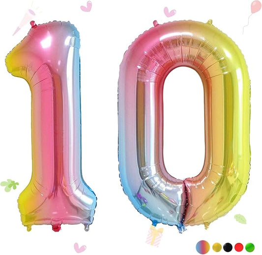Smlpuame 40 Inch Number Balloons 0-9 Rainbow Gradient Large Number 10 Balloons, Digital Balloons for Birthday Party Celebration Decorations, Helium Foil Number Balloons for Wedding Anniversary