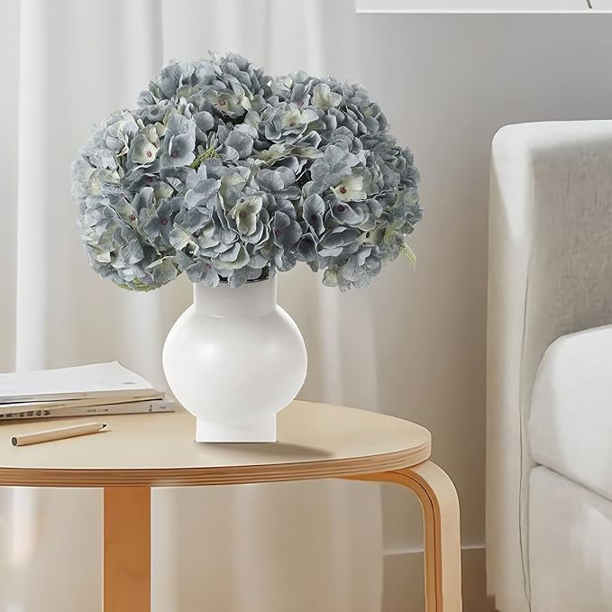 Kimura's Cabin 2Bouquets Fake Flowers Silk Hydrangea Artificial Flowers Bouquets 10Heads for Indoor Home Table Centerpieces Wedding Party Decoration (Lake Blue, Pack of 2)