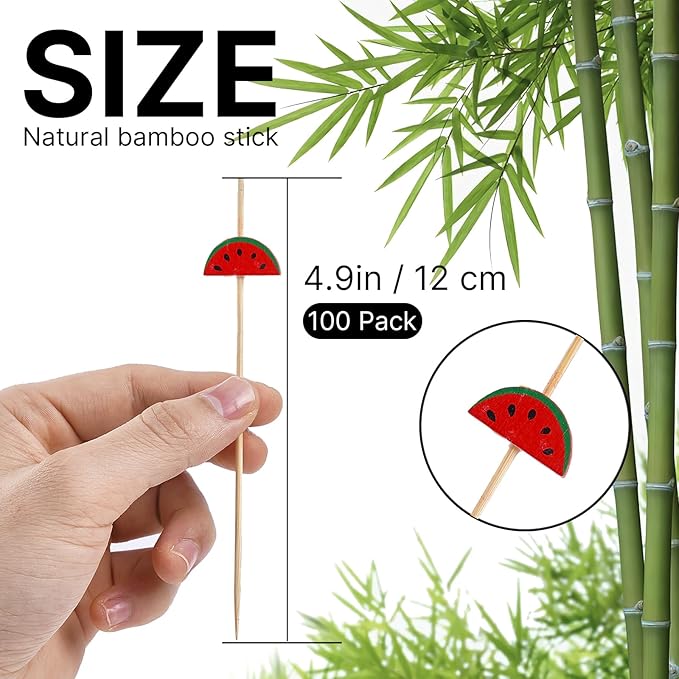 PuTwo Cocktail Picks Handmade Bamboo Toothpicks 100pcs 4.7” in Watermelon Decor