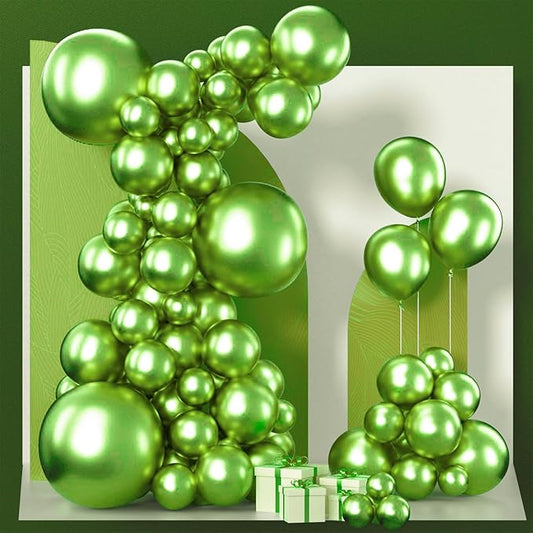 PartyWoo Metallic Green Balloons 100pcs Different Sizes of 18 12 10 5 Inch Metallic Apple Green Balloons for Graduation Spring Forest Summer Wedding Baby Shower Birthday Party Decorations Green-G121