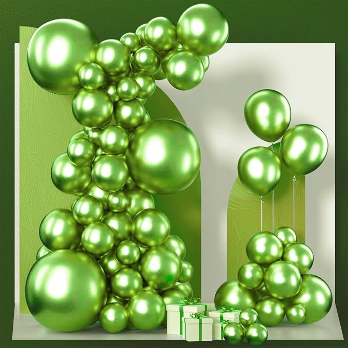 PartyWoo Green Balloons, 85 pcs Metallic Apple Green Balloons Different Sizes Pack of 18 Inch 12 Inch 10 Inch 5 Inch for Balloon Garland or Balloon Arch as Birthday Decorations, Wedding Decoration