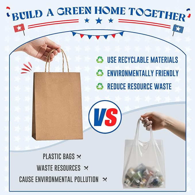 MESHA Gift Paper Bags 500 PACK 8x4.25x10.5 Inch Brown Medium Shopping Kraft Bags Bulk with Handles Reusable for Business,Grocery,Birthday,Wedding,Kids Party,Favors