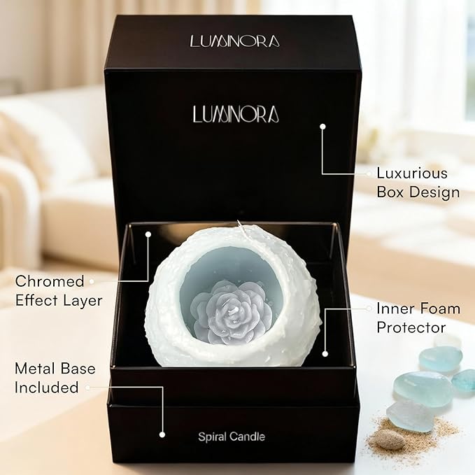 LUMINORA Unique Spiral Scented Candle | Hand-Crafted Soy Decorative Candle with Mesmerizing Spiral Burn, Twisted Wave Design & Premium Gift Box | Bit of Blue | Ocean Scent |