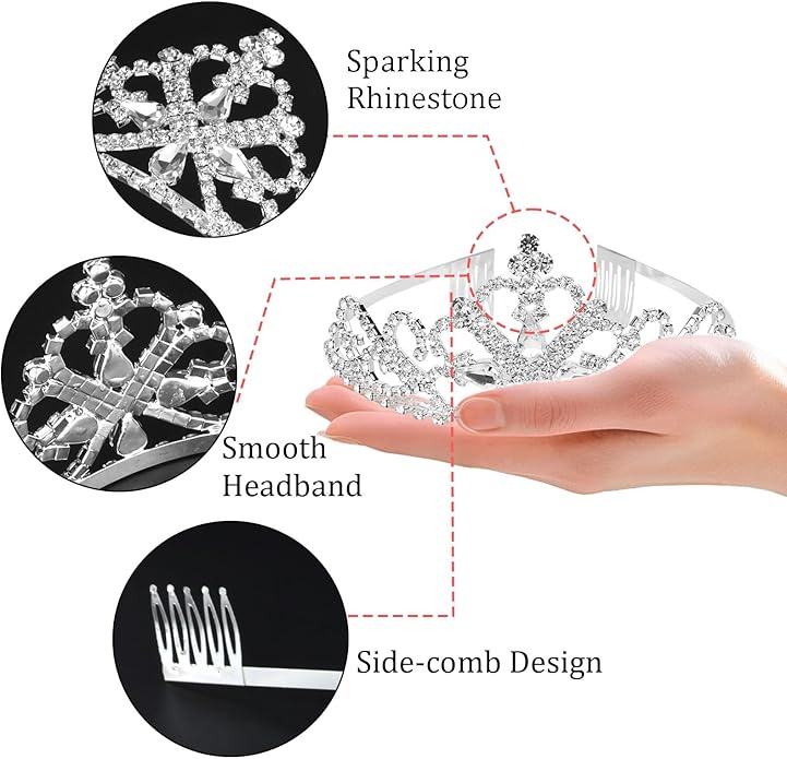 Silver Crown Tiaras for Women Crystal Queen Crown Princess Elegant Crowns with Combs for Bridal Wedding Prom Birthday Party-Pattern 1