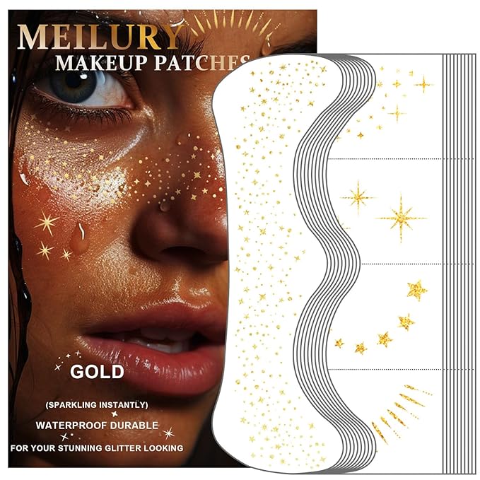 Glitter Freckles Face Tattoo, 20PCS Gold Makeup Patch, Faux Freckles Waterproof Temporary Tattoos Cute Glitter Women and Kids Makeup Accessories For Christmas (Gold)