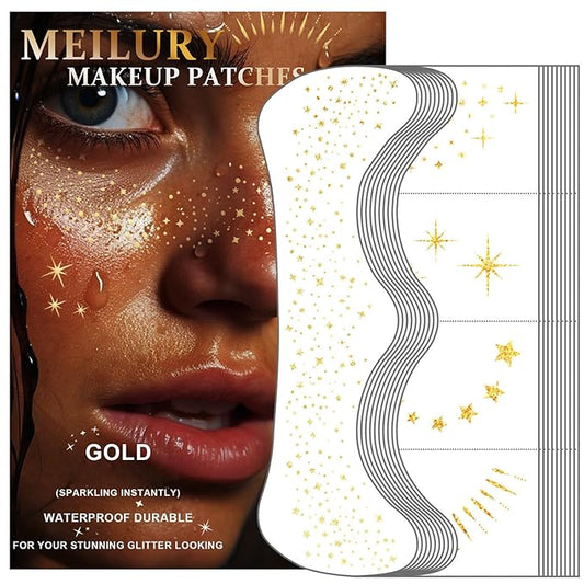 Glitter Freckles Face Tattoo, 20PCS Gold Makeup Patch, Faux Freckles Waterproof Temporary Tattoos Cute Glitter Women and Kids Makeup Accessories For Christmas (Gold)