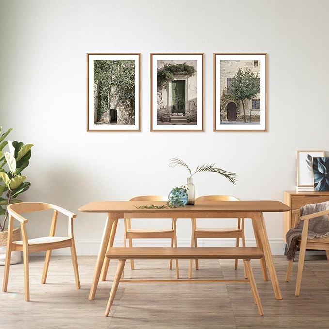 HOURIA Large Vintage Italy City Landscape Framed Canvas Wall Art Set,Green Olive Tree Old House Wall Decor,Malta Modern Minimalist Country Farmhouse Art Print for Living Room,Bedroom,Office-16 x24 x3