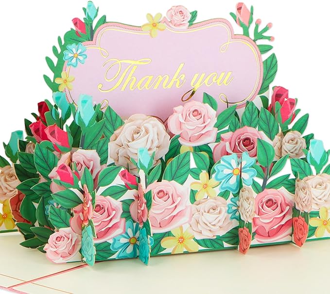 3D Flowers Thank You Card - Rose Thank You Pop Up Card with Envelopes for Family Friends Colleague Teacher Doctor Nurse Appreciation Gifts