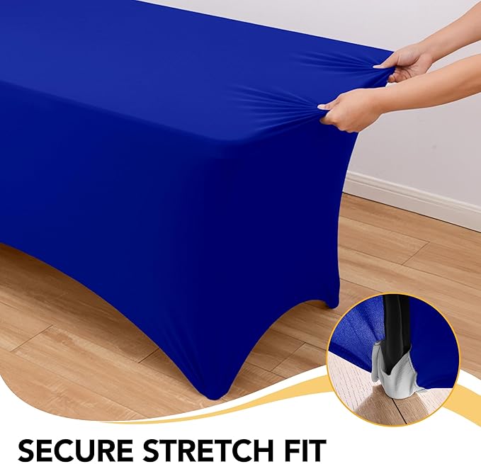 6-Pack Premium Royal Blue Spandex Tablecloths for 6ft Rectangle Tables, Stain & Wrinkle-Resistant, Washable Stretch Polyester Fitted Table Cover for Weddings, Banquets, Events, Parties