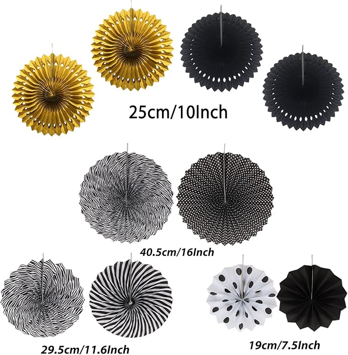 ZERODECO Party Decorations, 41 Pcs Black and Gold Papar Fans Pompoms Garlands String Tissue Paper Tassel for Graduation Congrats Grad New Years Wedding Birthday Party